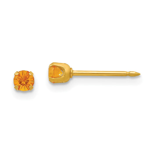 Piercing only 24k Plated November Yellow Crystal Birthstone Earrings