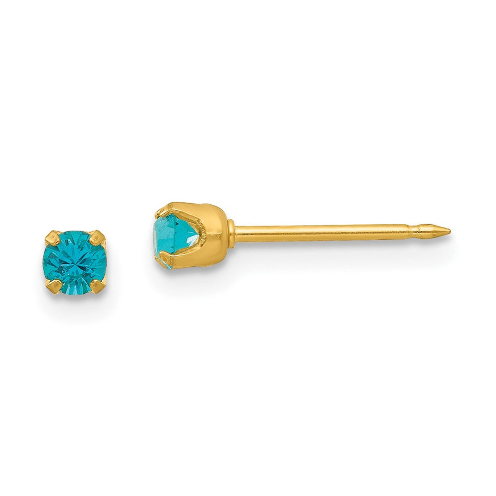 Piercing only 24k Plated December Blue Crystal Birthstone Earrings