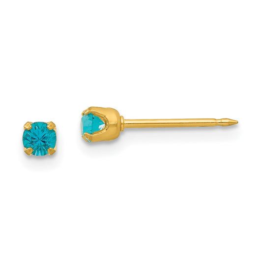 Piercing only 24k Plated December Blue Crystal Birthstone Earrings