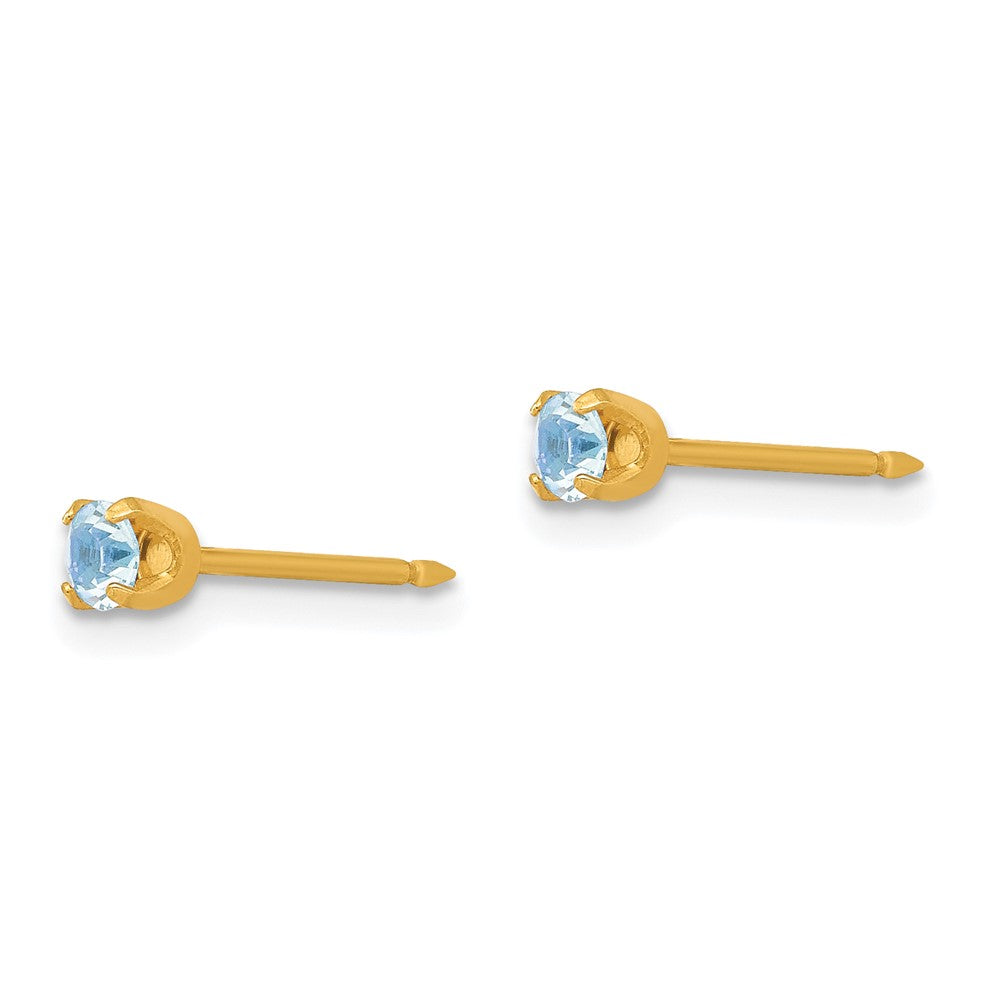 Piercing only 14k 3mm March Crystal Birthstone Post Earrings
