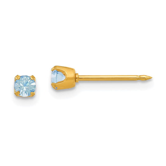 Piercing only 14k 3mm March Crystal Birthstone Post Earrings