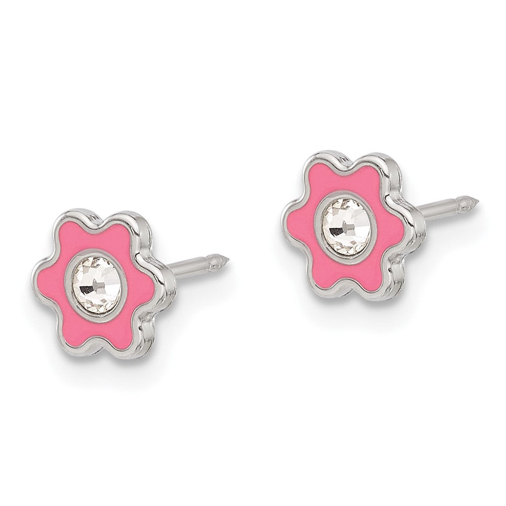 Piercing only Stainless Steel Enamel Crystal Flower Post Earrings