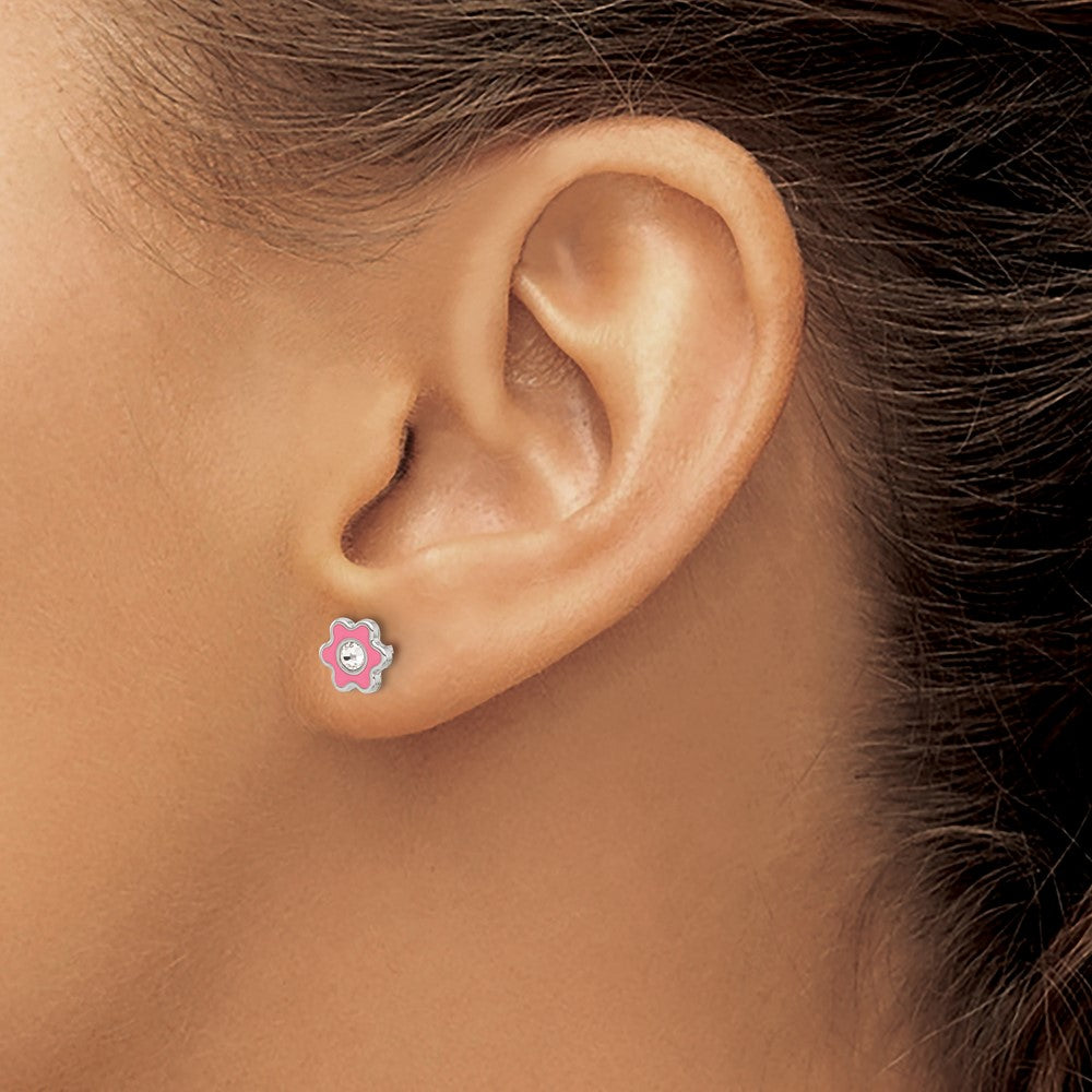 Piercing only Stainless Steel Enamel Crystal Flower Post Earrings