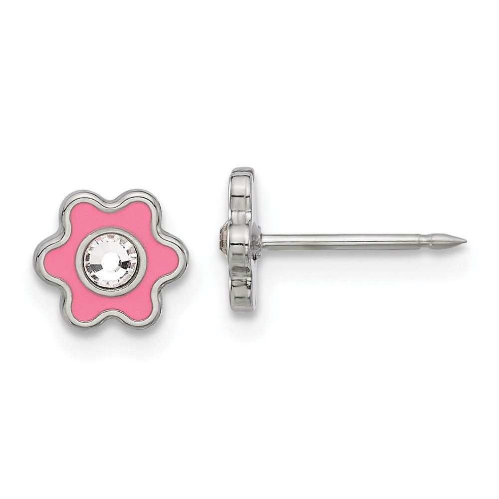 Piercing only Stainless Steel Enamel Crystal Flower Post Earrings