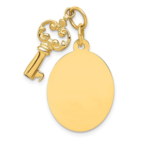 14K Polished Engraveable Disc and Key Charm