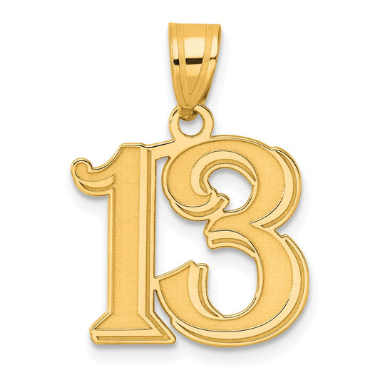 14k Polished Etched Number 13 Pendant