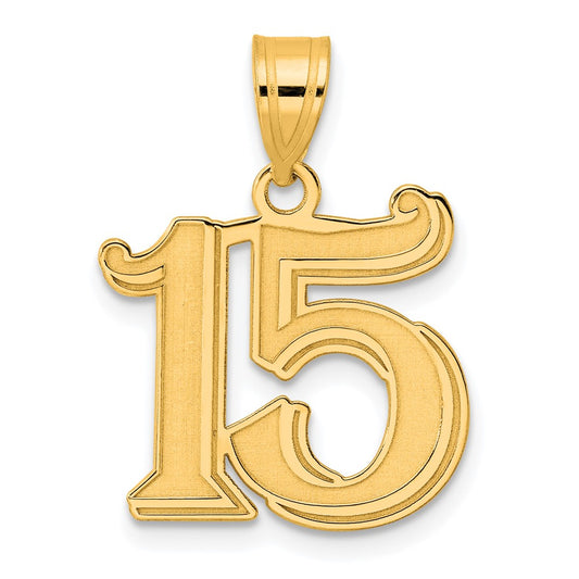 14k Polished Etched Number 15 Pendant