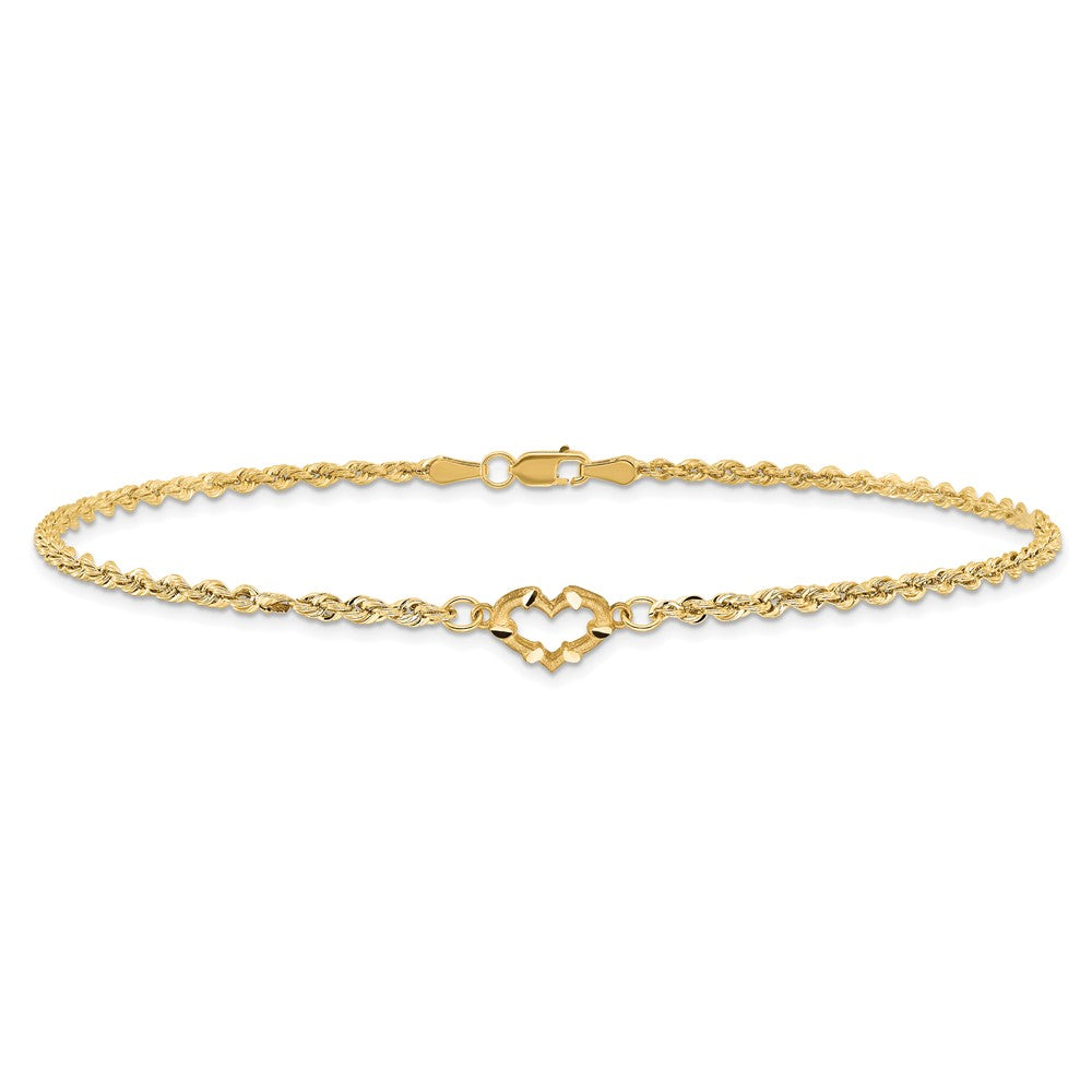 14k Diamond-cut Open Heart Rope 9inch Anklet