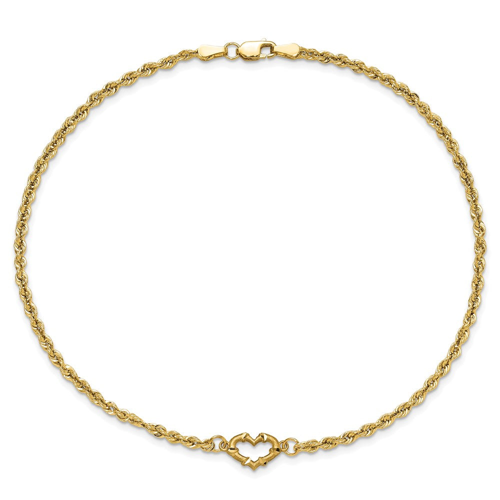 14k Diamond-cut Open Heart Rope 9inch Anklet