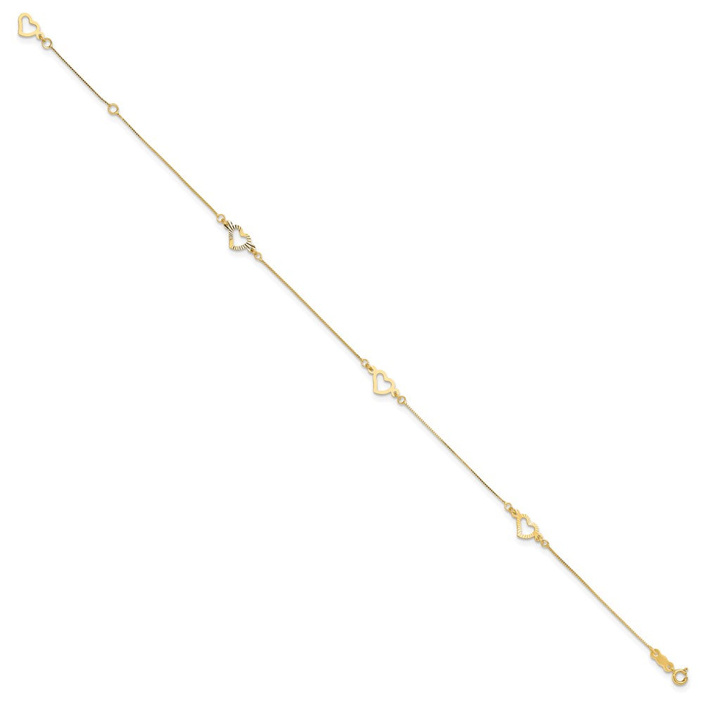 14K Fancy Heart 10in Plus 1in ext. Anklet