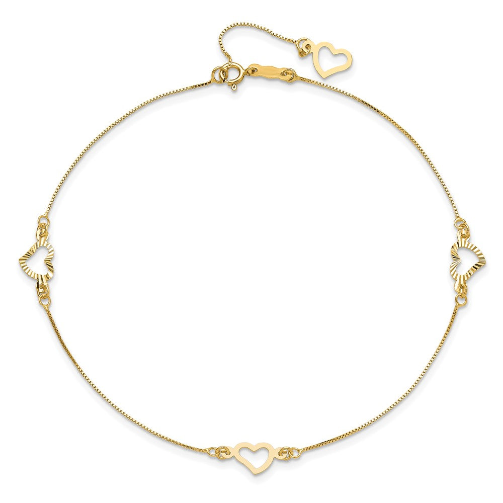 14K Fancy Heart 10in Plus 1in ext. Anklet