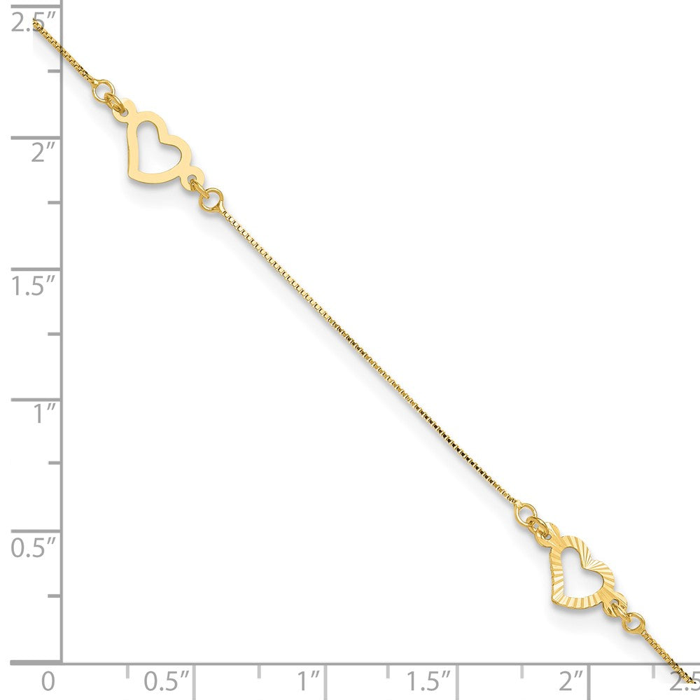 14K Fancy Heart 10in Plus 1in ext. Anklet