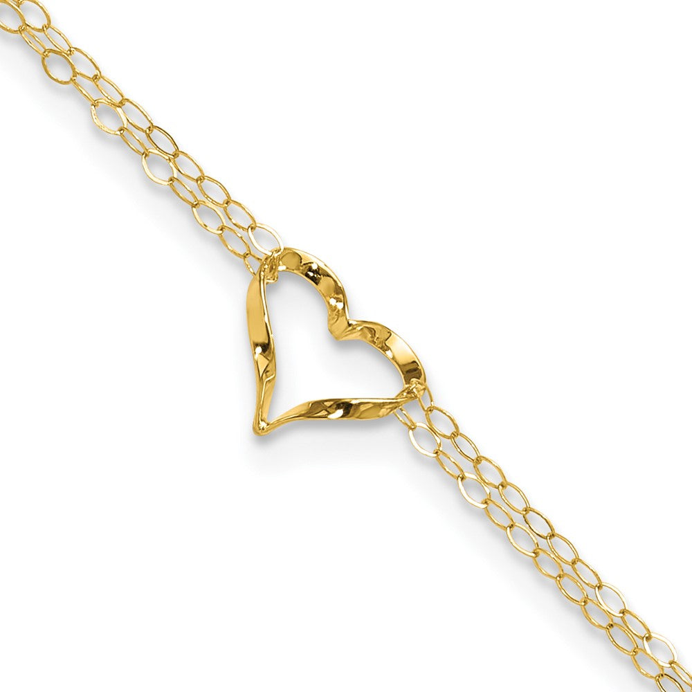 14k Double Strand Heart 10in Plus 1in ext. Anklet