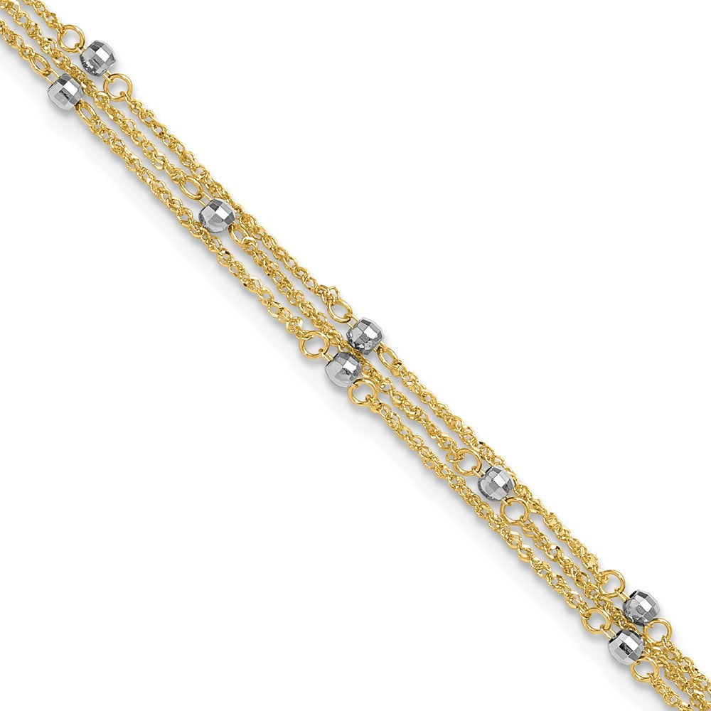 14k Two-tone Triple Strand 10in Plus 1in ext. Anklet