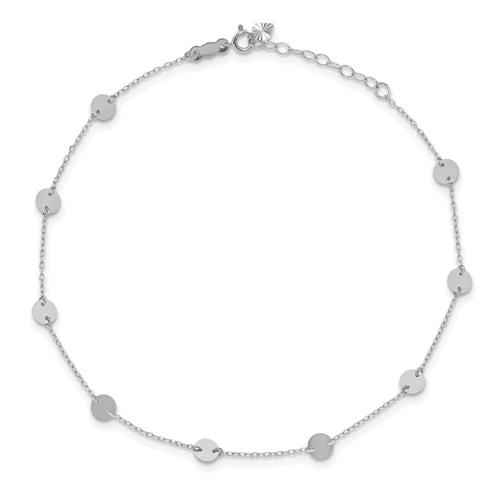 14K White Gold  Polished Disc 9in Plus 1in ext. Anklet