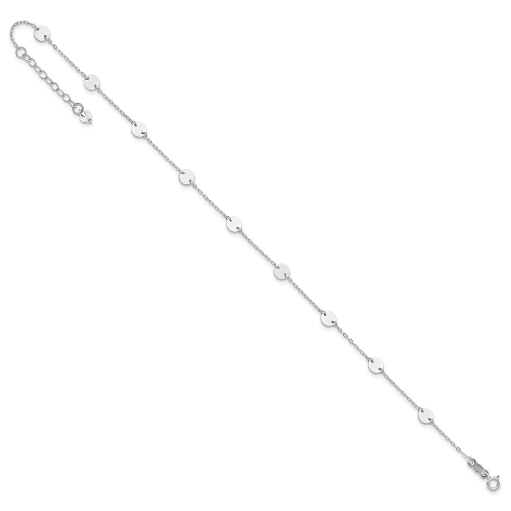 14K White Gold  Polished Disc 9in Plus 1in ext. Anklet