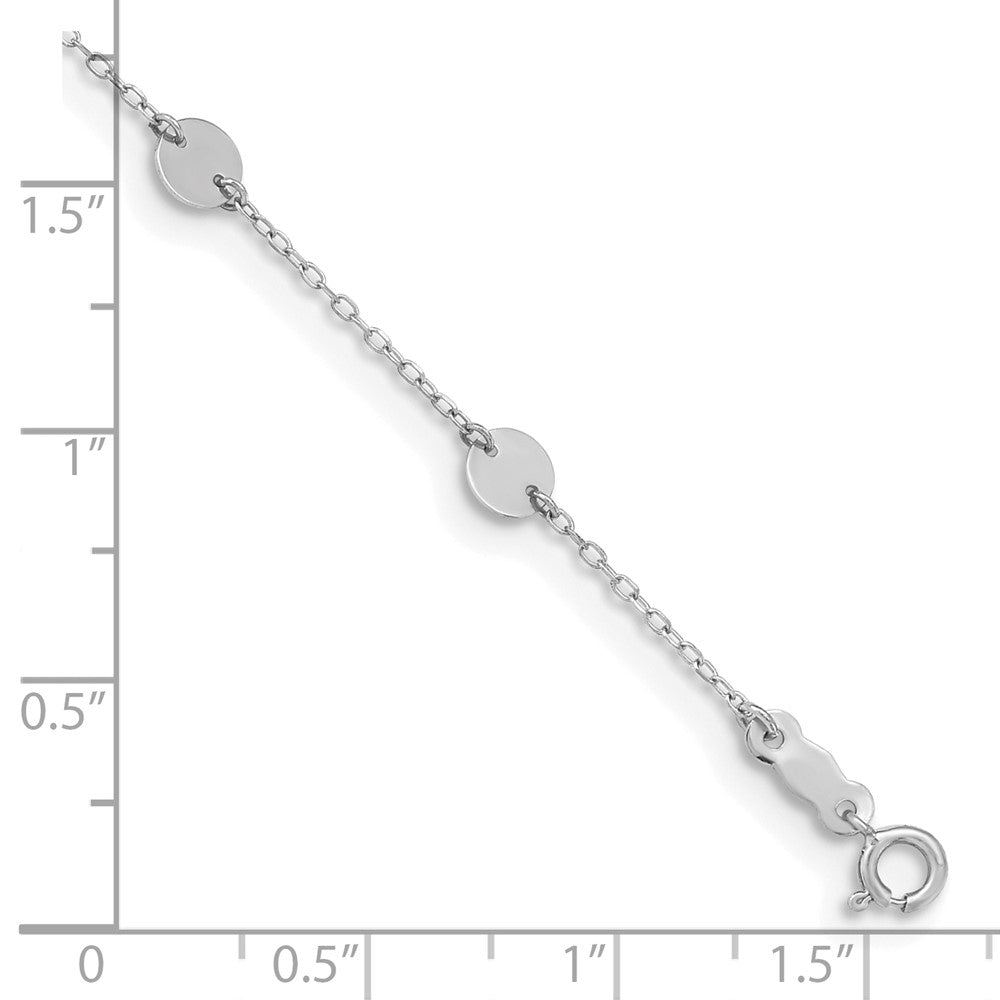 14K White Gold  Polished Disc 9in Plus 1in ext. Anklet