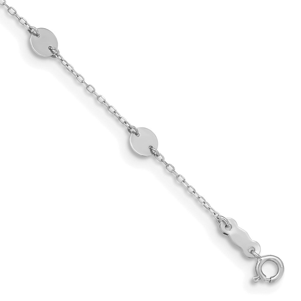 14K White Gold  Polished Disc 9in Plus 1in ext. Anklet