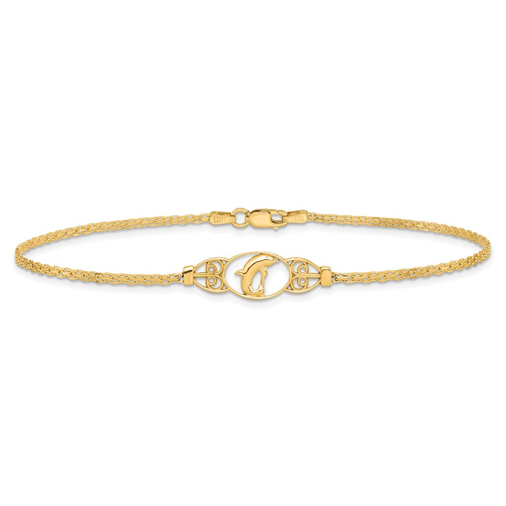 14k Polished Dolphin 10in Anklet