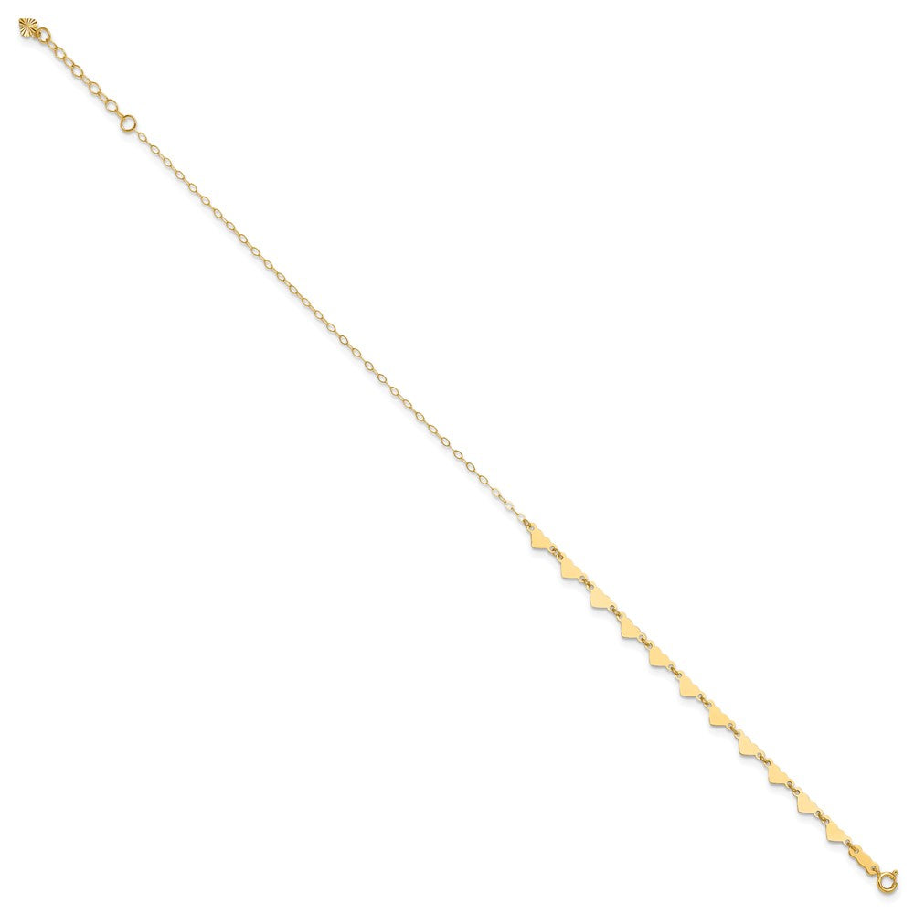 14K Oval Link Chain with Hearts 10in Plus 1in Ext Anklet