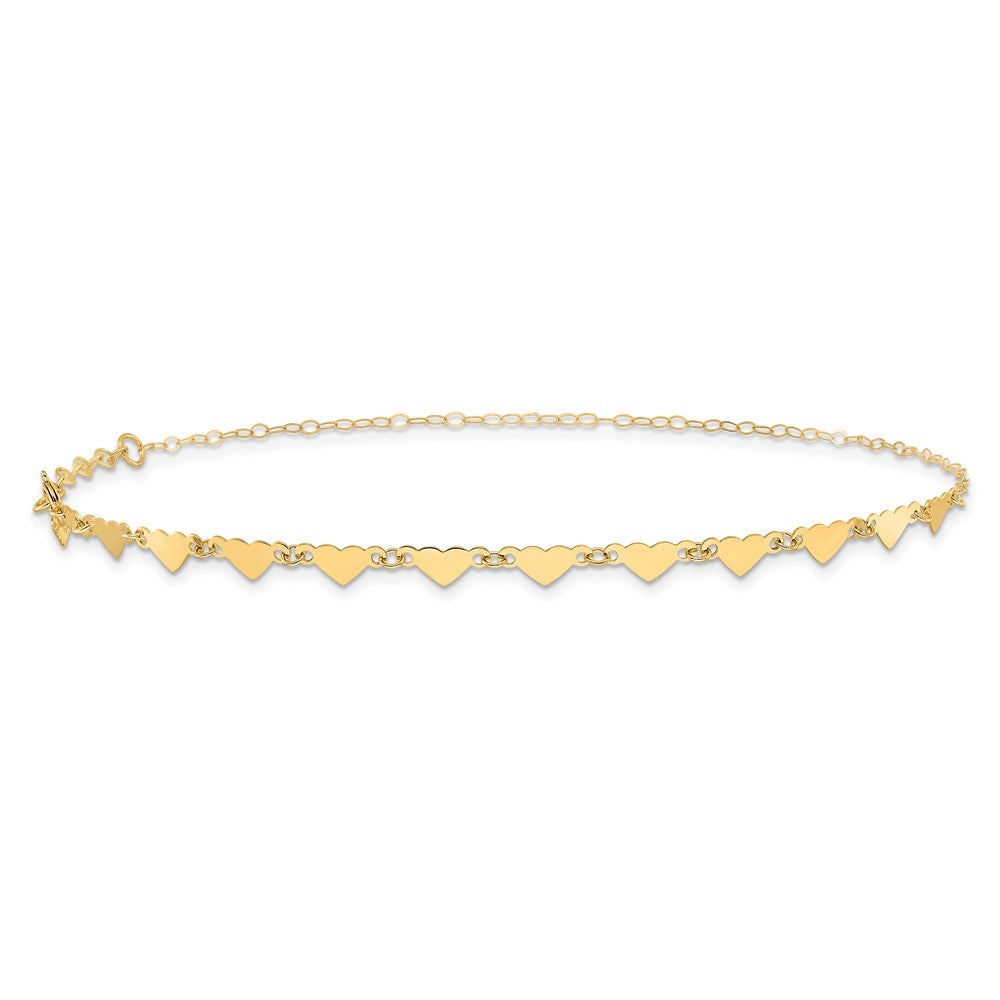 14K Oval Link Chain with Hearts 10in Plus 1in Ext Anklet