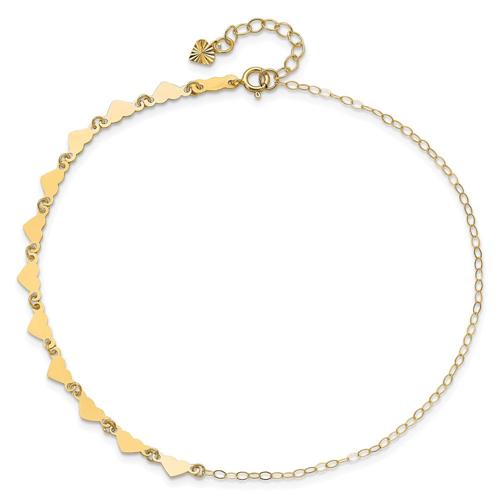 14K Oval Link Chain with Hearts 10in Plus 1in Ext Anklet