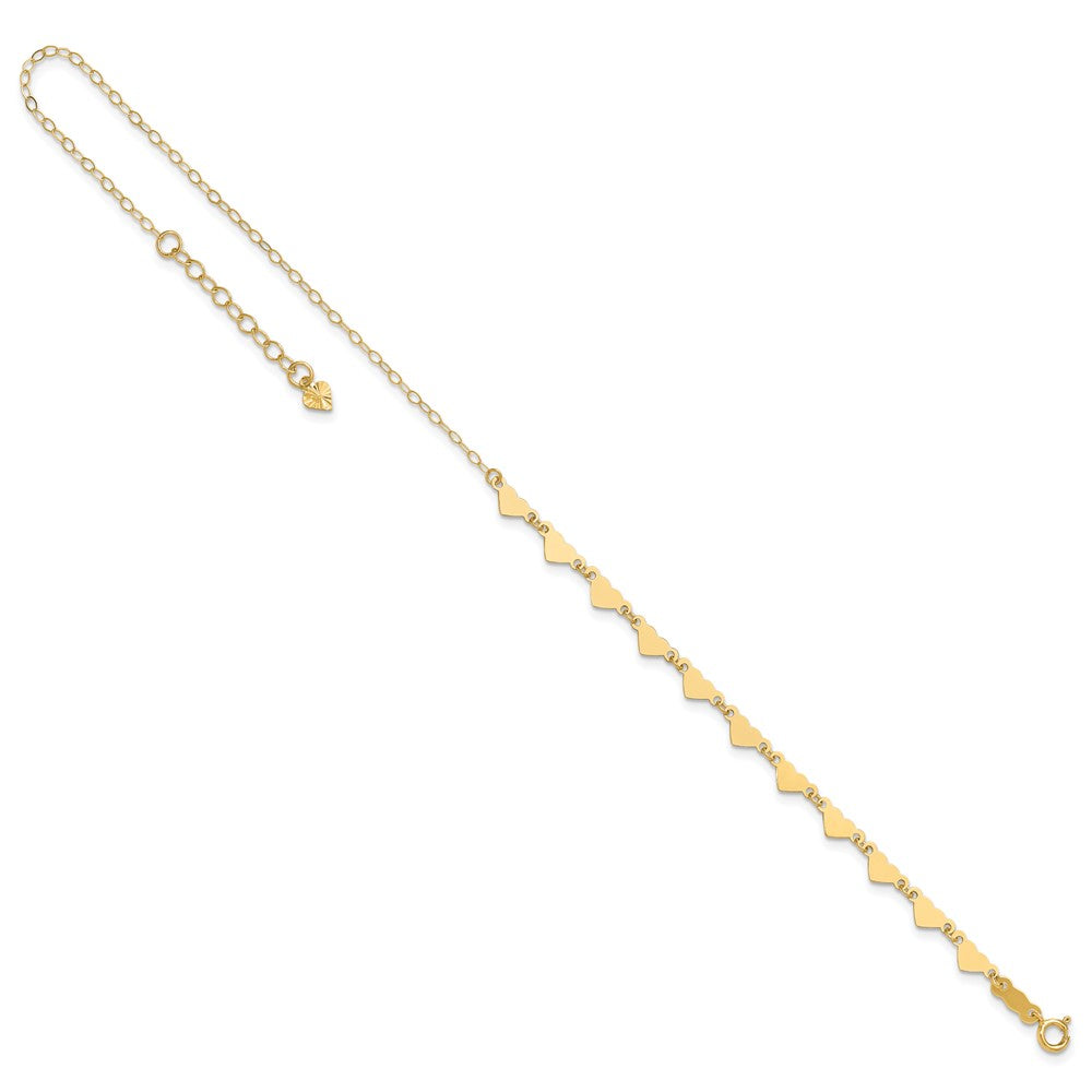 14K Oval Link Chain with Hearts 10in Plus 1in Ext Anklet