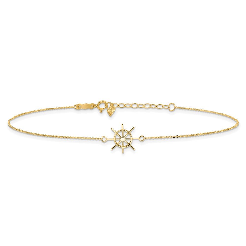14k Polished Captains Wheel 9in Plus 1in. Ext. Anklet