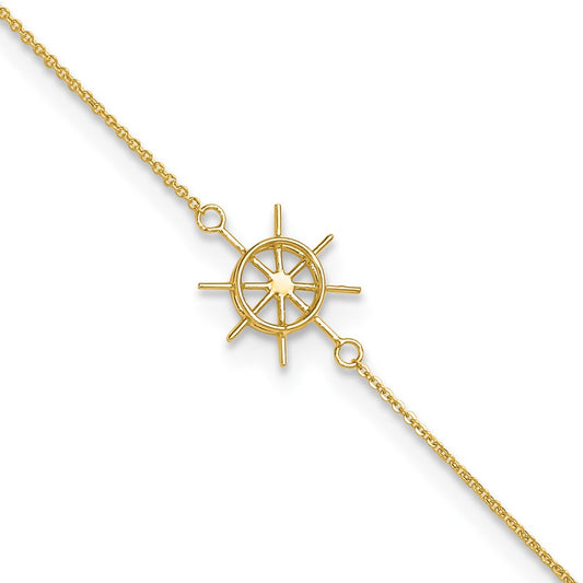 14k Polished Captains Wheel 9in Plus 1in. Ext. Anklet