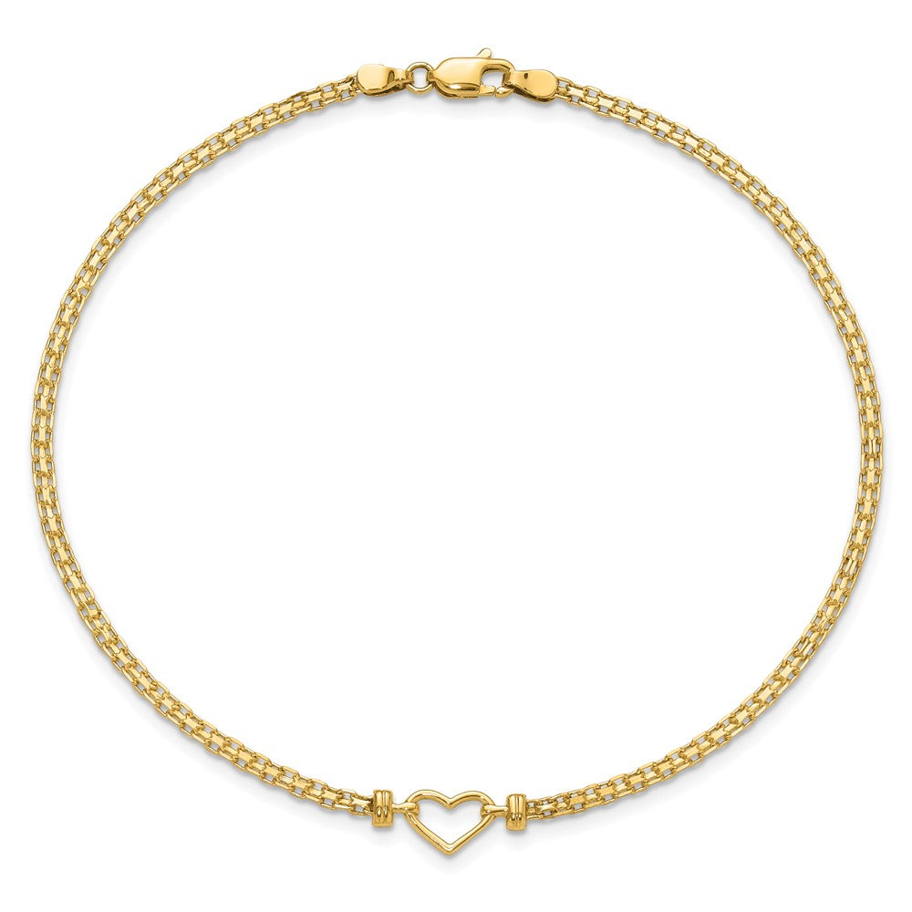 14k Polished Open-Heart 10inch Anklet