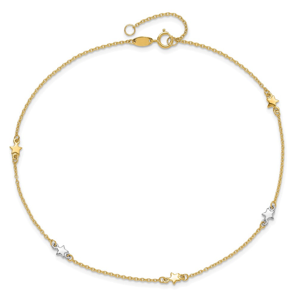 14K Two-Tone Polished Star 10in Plus 1in ext. Anklet