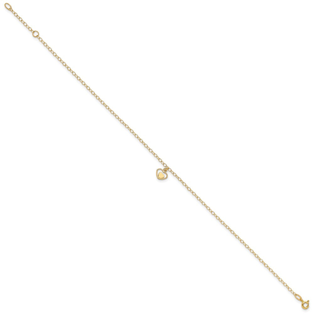 14K Polished Hearts 10in Plus 1in ext. Anklet