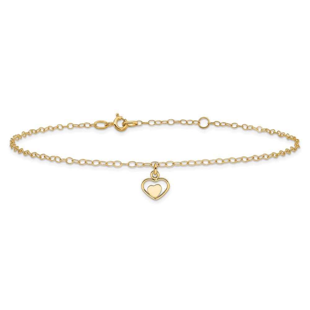 14K Polished Hearts 10in Plus 1in ext. Anklet