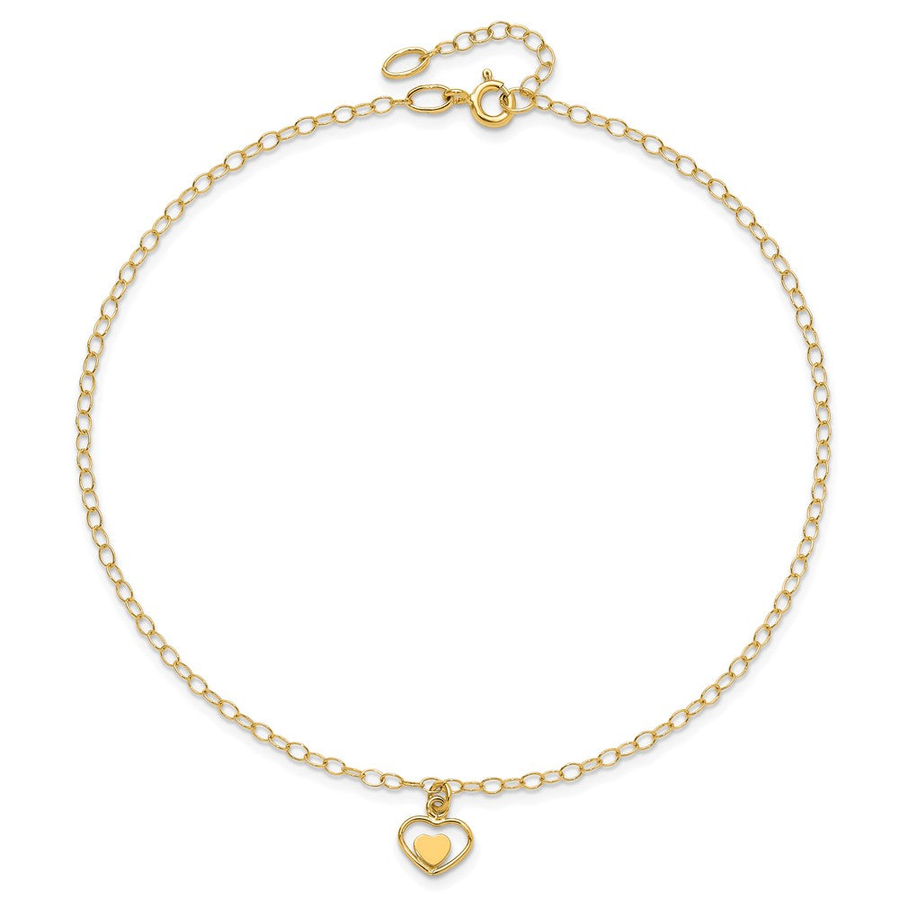 14K Polished Hearts 10in Plus 1in ext. Anklet