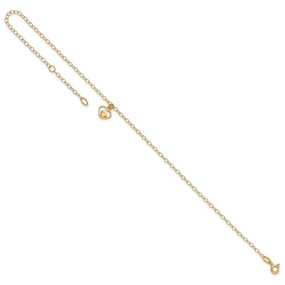 14K Polished Hearts 10in Plus 1in ext. Anklet