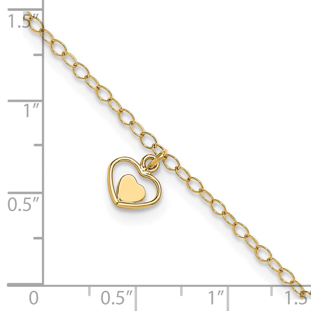14K Polished Hearts 10in Plus 1in ext. Anklet