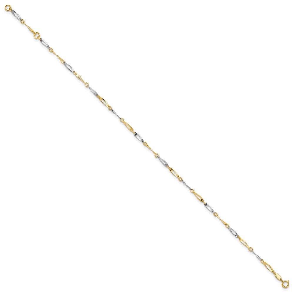 14k Two-Tone Polished Link 9.0 Plus 1in ext. Anklet