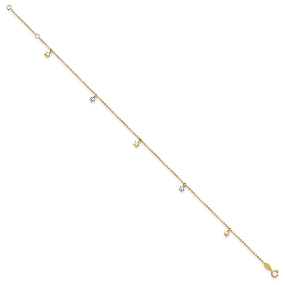 14K Two-tone Polished Diamond-cut Stars 9in Plus 1 in ext. Anklet