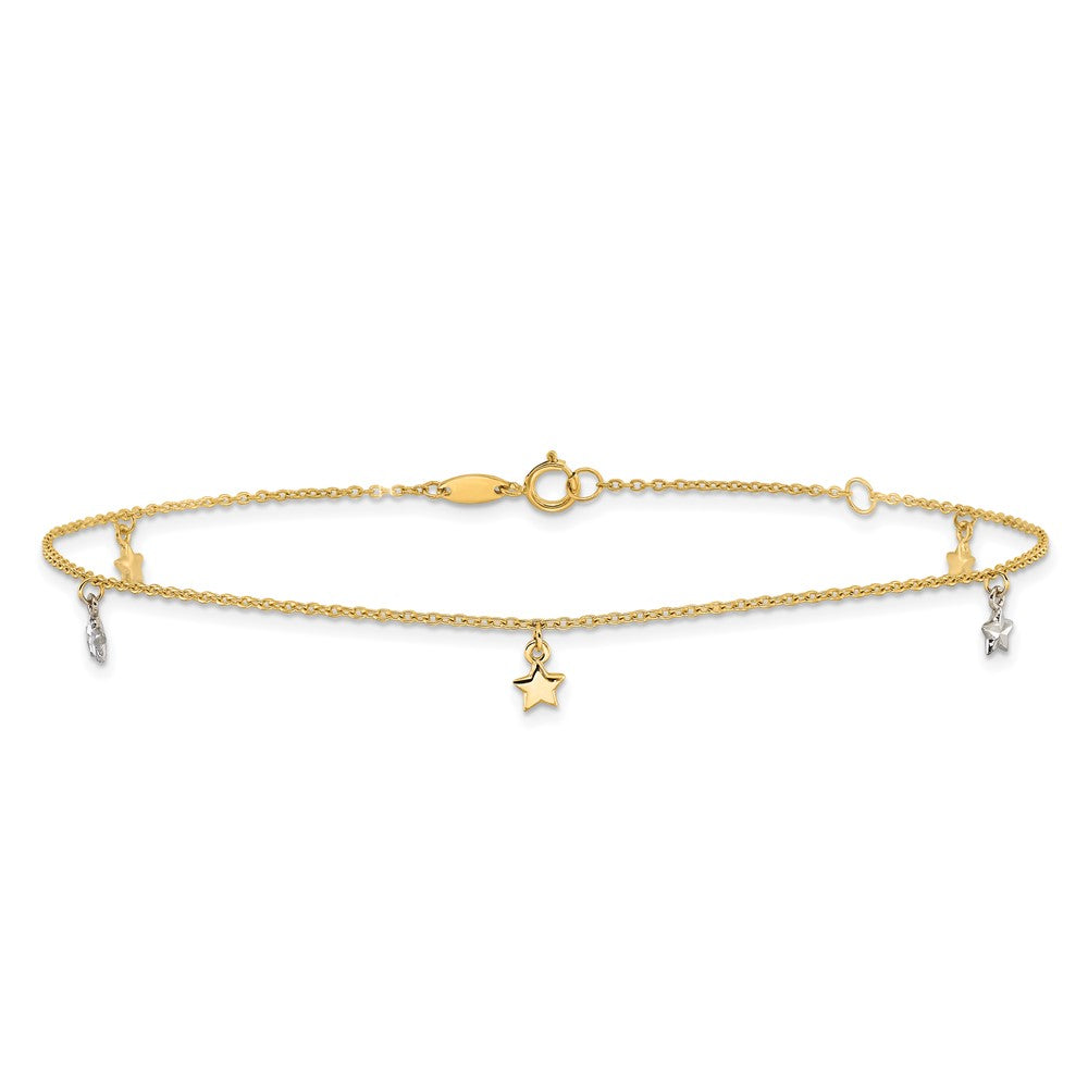 14K Two-tone Polished Diamond-cut Stars 9in Plus 1 in ext. Anklet