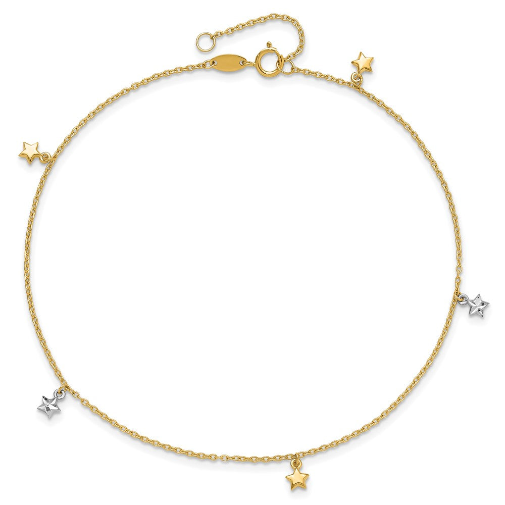 14K Two-tone Polished Diamond-cut Stars 9in Plus 1 in ext. Anklet