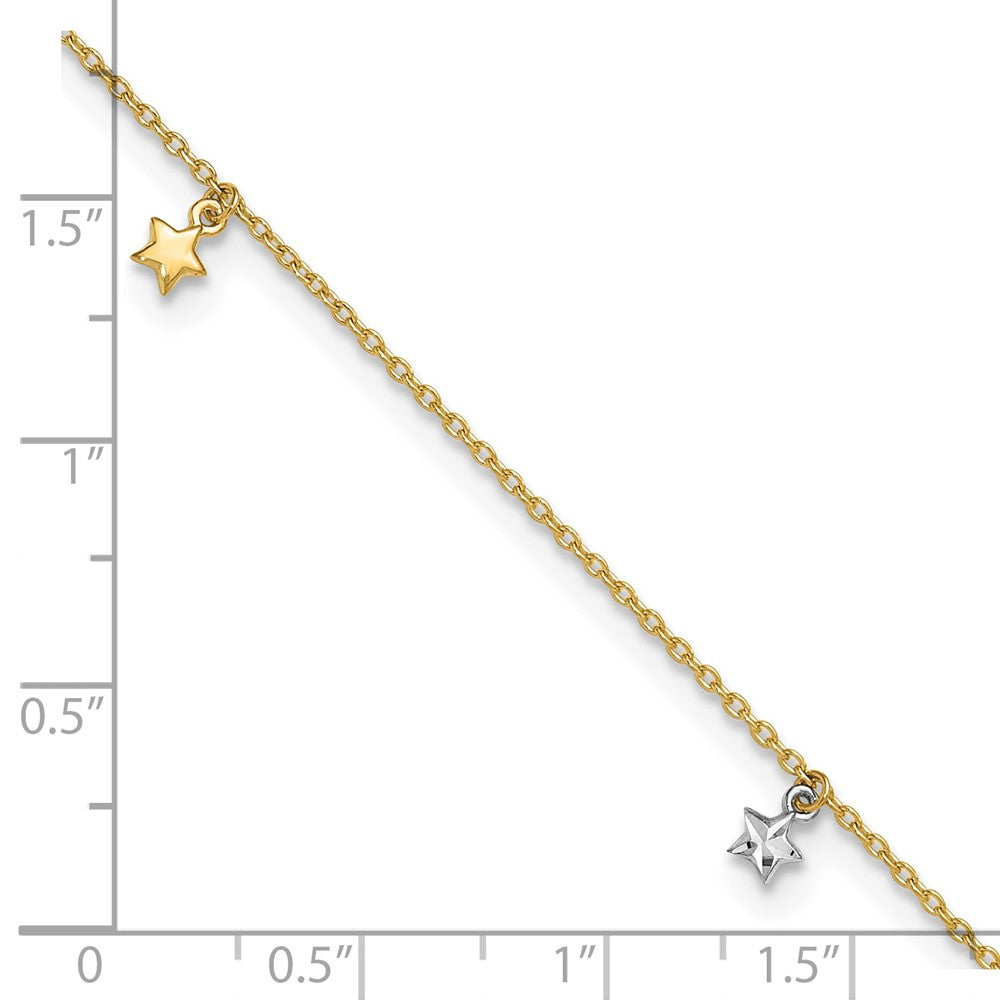 14K Two-tone Polished Diamond-cut Stars 9in Plus 1 in ext. Anklet