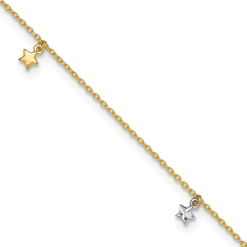 14K Two-tone Polished Diamond-cut Stars 9in Plus 1 in ext. Anklet
