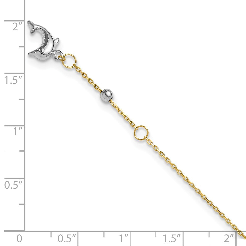 14K Two-tone Polished Dolphin 9in Plus 1in ext. Anklet