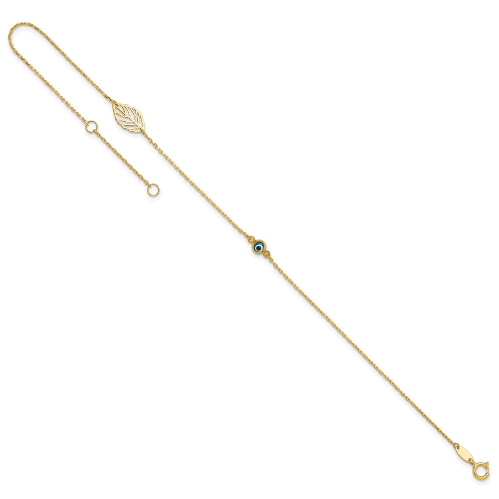 14k Leaf and Glass Eye Bead 9in Plus 1in Ext  Anklet