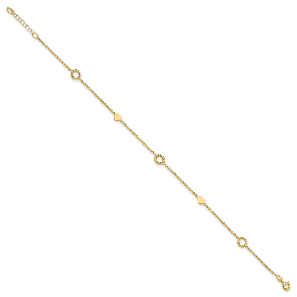 14K Heart 9in Plus 1in ext. Anklet