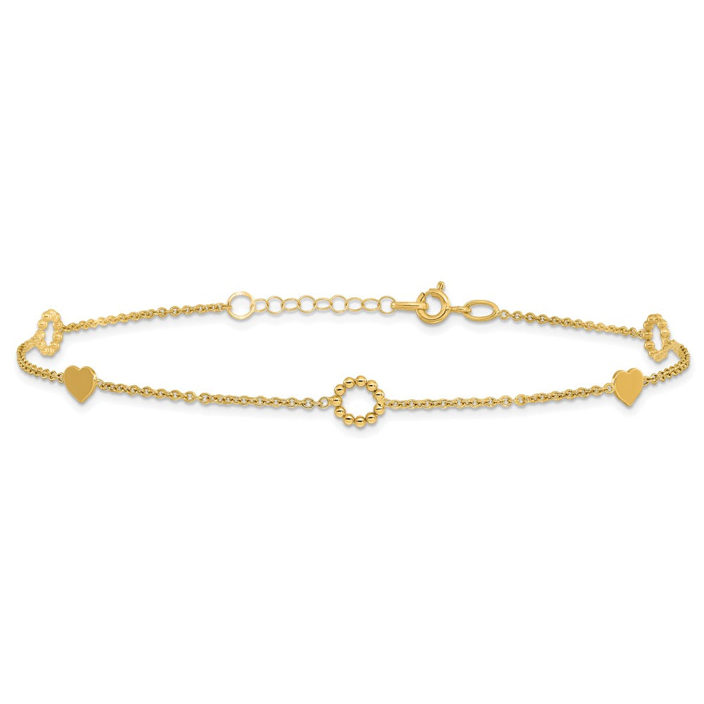 14K Heart 9in Plus 1in ext. Anklet