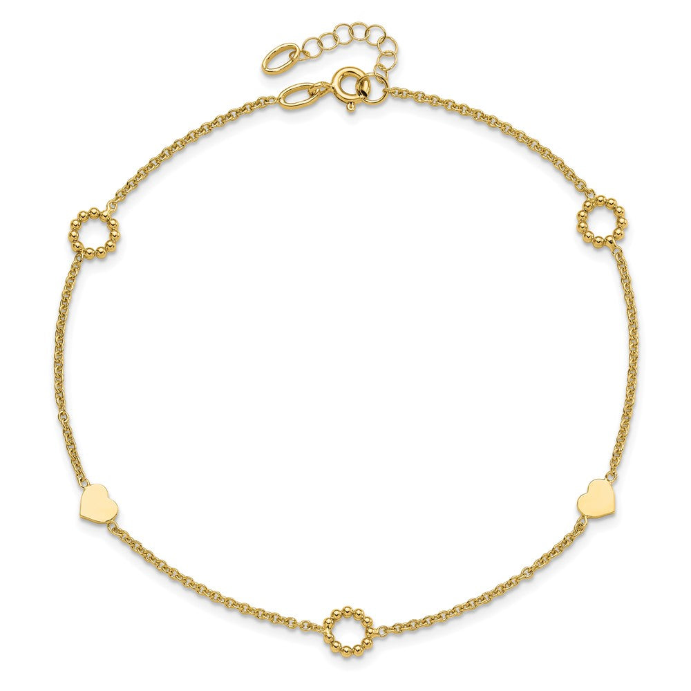 14K Heart 9in Plus 1in ext. Anklet