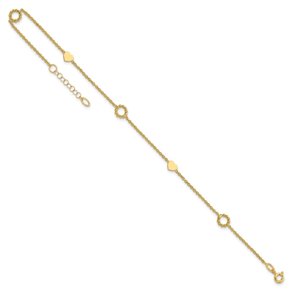 14K Heart 9in Plus 1in ext. Anklet