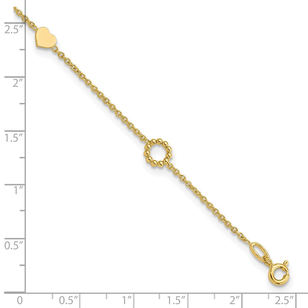 14K Heart 9in Plus 1in ext. Anklet