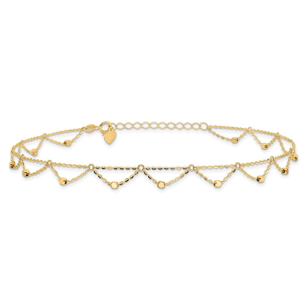 14K Polished and Diamond-cut Fancy 10in Plus 1.5in ext. Anklet
